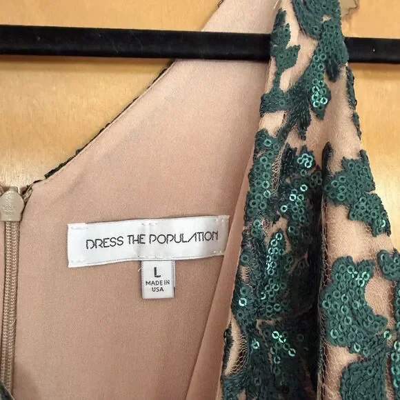 Dress the Population Karen Dress Green Lace Mesh Sequin Formal Prom Size Large - Picture 5 of 15